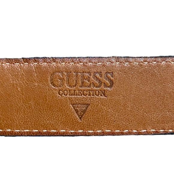 VINTAGE Guess Collection Brown Leather Belt Brass Tone Hardware Women’s Large - Picture 7 of 8